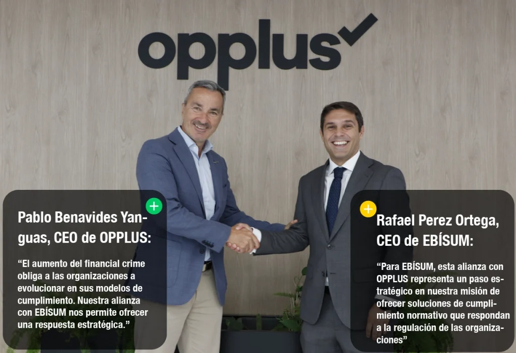 Imagen que cosolida el acuerdo entre OPPLUS y EBÍSUM como alianza estratégica para reforzar el cumplimiento de las organizaciones